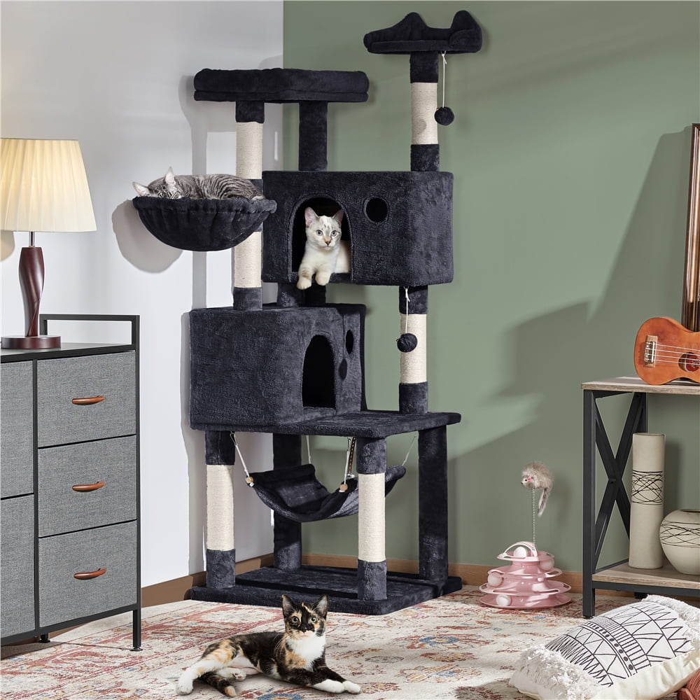 Topeakmart 64.5in Indoor Large Cat Tree Condo with Perch Hammock Scratch Posts Play Area Black Walmart