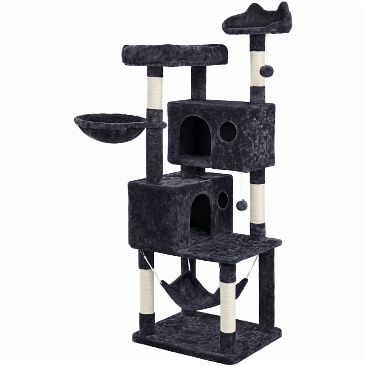 Yaheetech 64.5in Multi-level Large Cat Tree Condo Tower with Hammock Scratching Posts & Hammock, Black