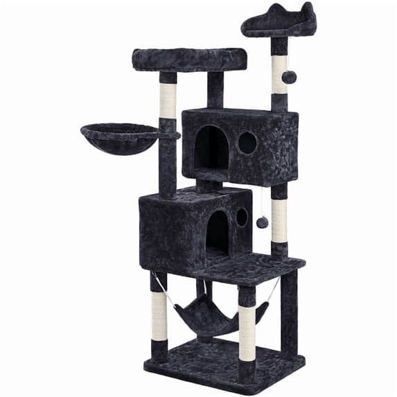 Yaheetech 64.5in Multi-level Large Cat Tree Condo Tower with Hammock Scratching Posts & Hammock, Black