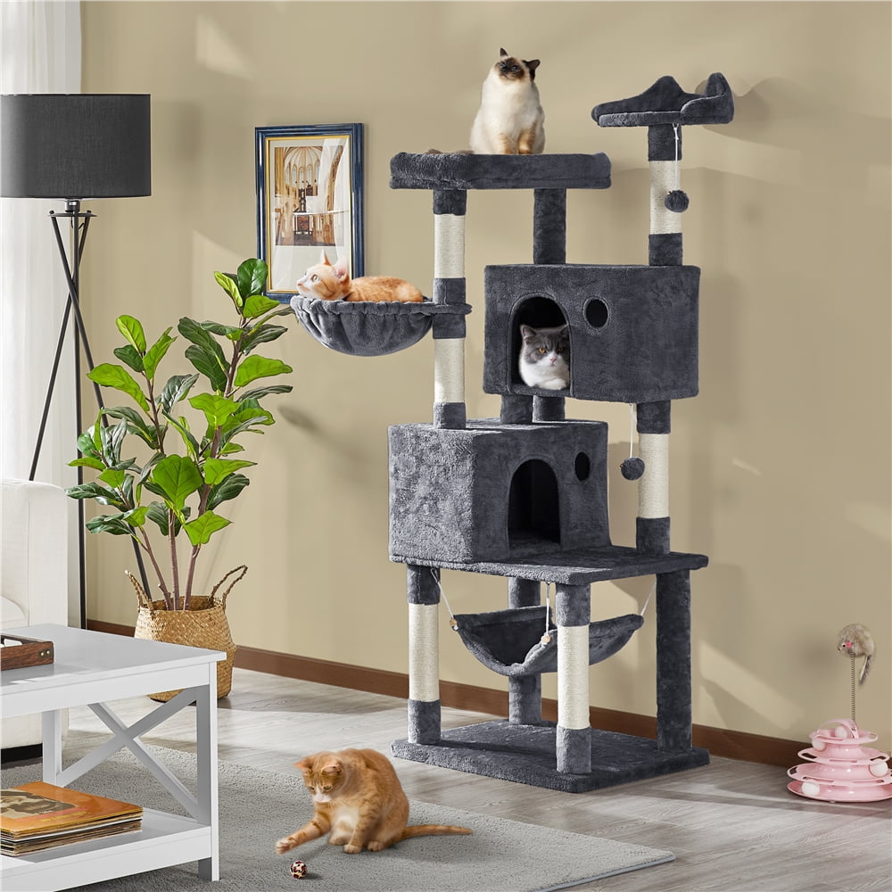 Topeakmart 64.5in Cat Tree Tower with Hammock, Pet Basket, Perch ...