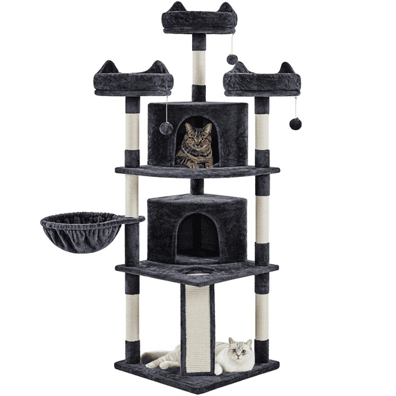 Yaheetech 68.9'' Large Cat Tree Tower with 2 Condos and Scratching Post, Black