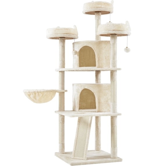 Yaheetech 69'' Large Cat Tree Tower with 2 Condos and Scratching Post, Beige
