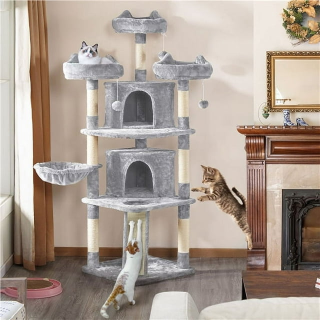Topeakmart 69'' Large Cat Tree Tower with 2 Condos and Scratching Post ...