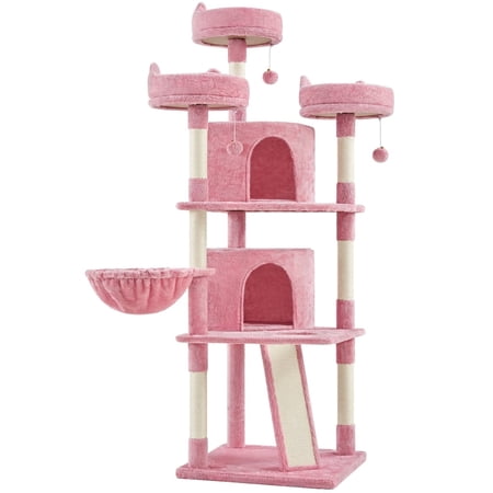 Yaheetech 69'' Large Cat Tree Tower with 2 Condos and Scratching Post, Pink