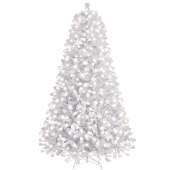 Yaheetech 6FT Pre-lit Christmas Tree with 300 Multicolored LED Lights and 818 Tips, White