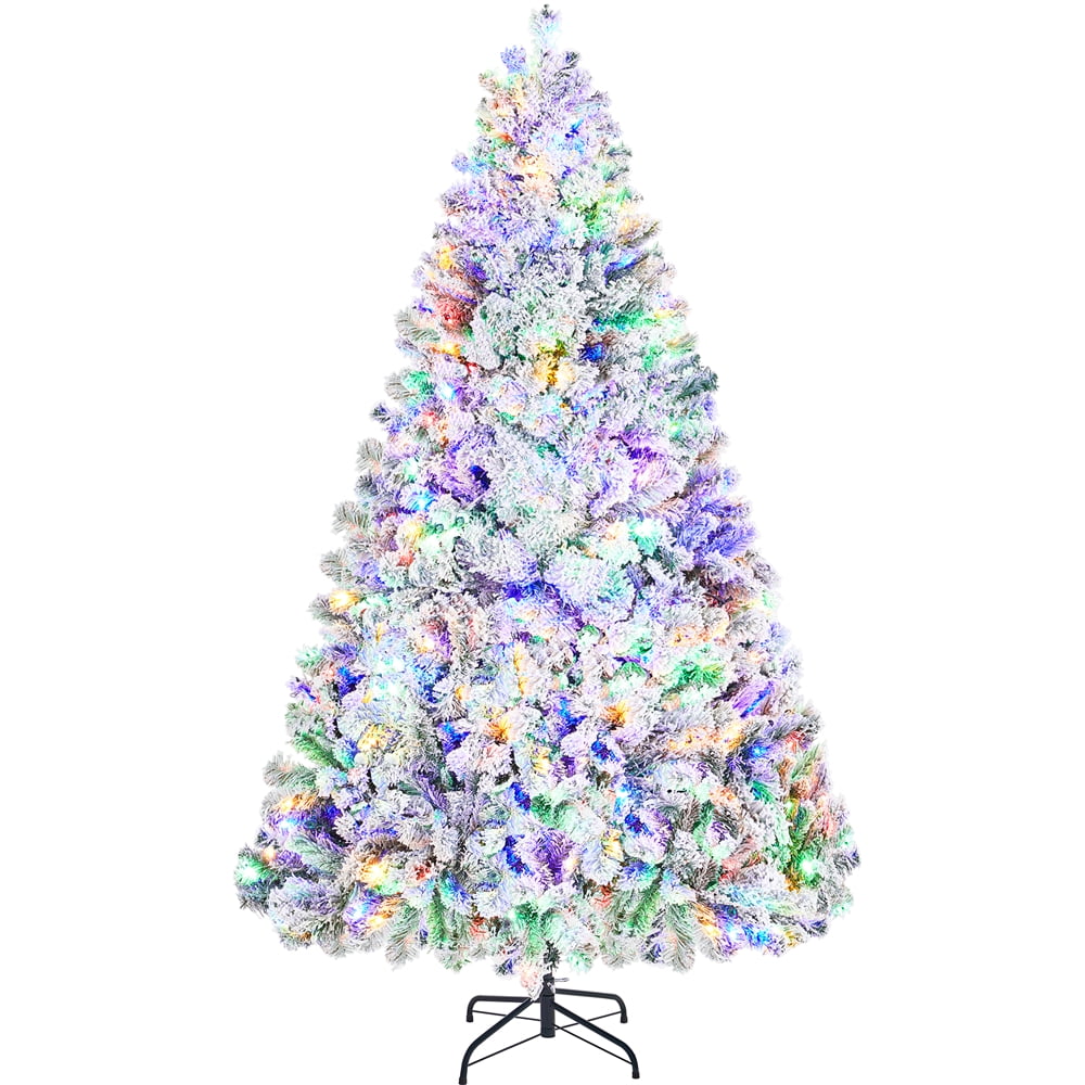 Topeakmart 6ft Prelit Flocked Artificial Christmas Tree with 250 LED Lights for Holiday