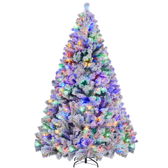 Yaheetech 6ft Pre-lit Flocked Artificial Christmas Tree with 250 LED Lights for Holiday Decorative, White