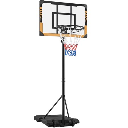 Topeakmart 7.4'-8.4' Height Portable Basketball Hoop with Wheels for Kids Indoors, Brown