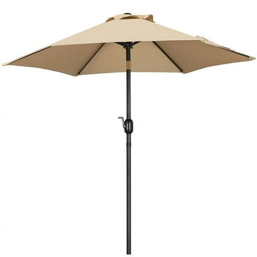 Topeakmart 7.5ft Outdoor Market Patio Umbrella with Tilt Push Button and Crank, 6 Ribs, Tan