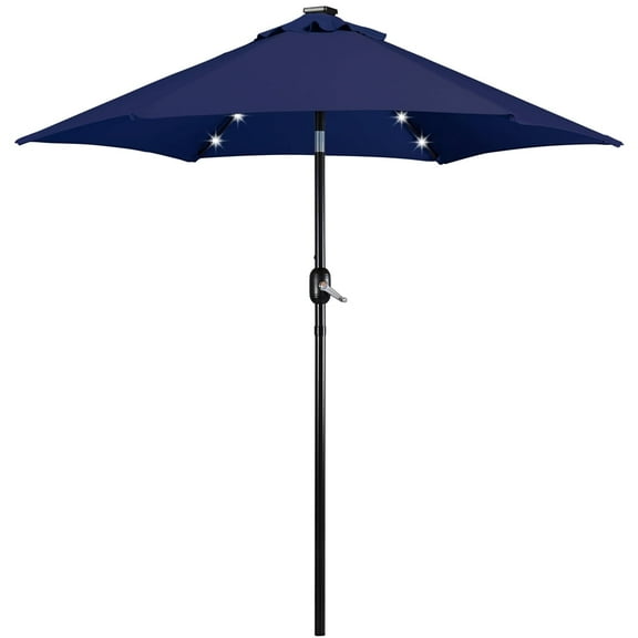Topeakmart 7.5ft Patio Umbrella Outdoor Market Umbrella with 6 Ribs & 18 LED Solar Lights Navy Blue