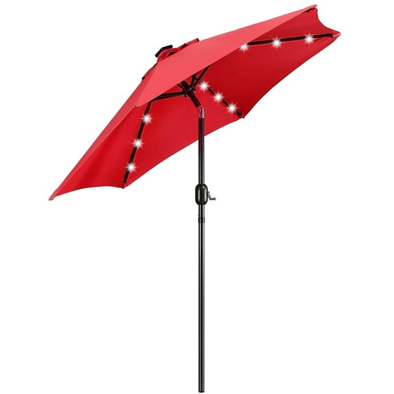 Topeakmart 7.5ft Patio Umbrella Outdoor Market Umbrella with 6 Ribs & 18 LED Solar Lights Red