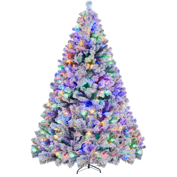 Yaheetech  7.5ft Pre-lit Flocked Artificial Christmas Tree with 550 LED Lights for Holiday Decorative, White