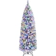 thumbnail image 1 of Topeakmart 7.5ft Pre-lit Slim Pencil Snow Flocked Christmas Tree with 300 Colorful LED Lights, White, 1 of 10