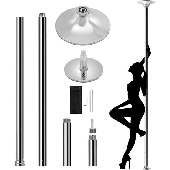 Topeakmart 7'-9' Adjustable Spinning Static Dance Pole for Home Portable Removable, Silver
