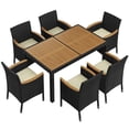 thumbnail image 1 of Topeakmart 7-Piece Outdoor Rattan Dining Set with Wood Top Table & 6 Armchairs, Black/Beige, 1 of 7