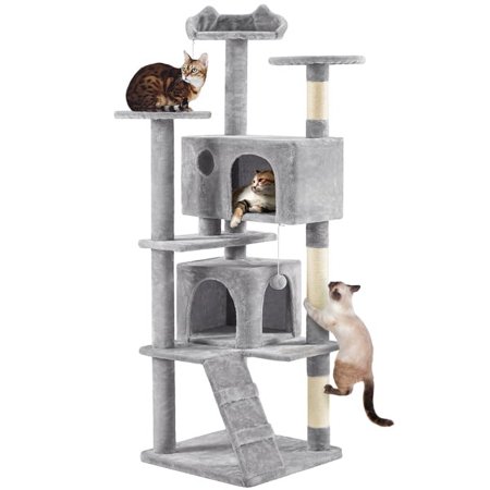 Topeakmart 70'' Multilevel Cat Tree Condo Cat Tower with 3 Scratching Posts, Light Gray