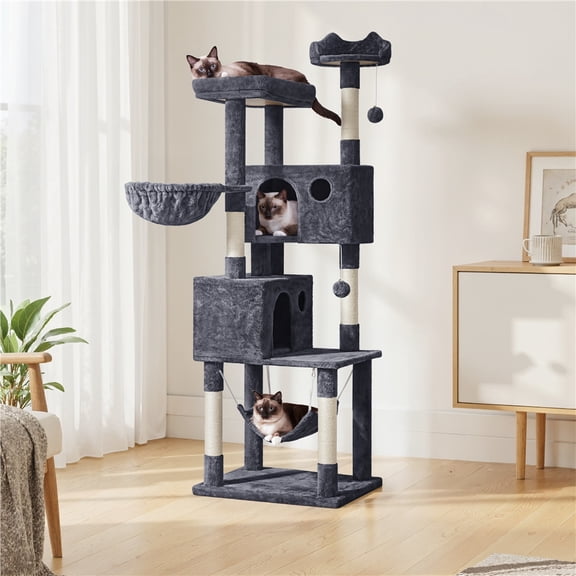 Yaheetech 73in Multilevel Large Cat Tree with Condos & Basket & Hammock, Dark Gray