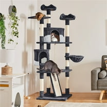 Topeakmart 79'' Multilevel Cat Tree with Basket Scratching Posts Ramp, Dark Gray & White