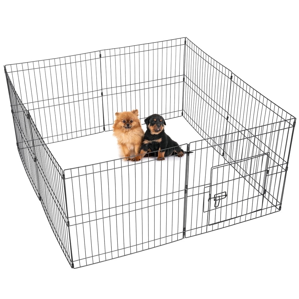 Yaheetech 8 Panels Metal Pet Playpen Foldable Playpen for Puppy Indoor/Outdoor, 24'', Black