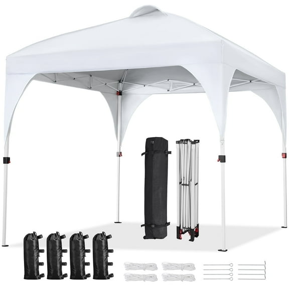 Topeakmart 8x8ft Pop Up Canopy Tent with Adjustable Height and Roller Bag, White