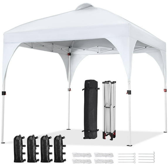 Topeakmart 8x8ft Pop Up Canopy Tent with Adjustable Height and Roller Bag, White