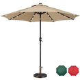 thumbnail image 1 of Topeakmart 9ft LED Patio Market Umbrella with 32 LED Solar Lights + 30lb 18'' Patio Umbrella Base, Tan, 1 of 18