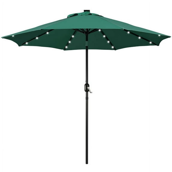 Topeakmart 9ft Solar LED Lighted Patio Umbrella with 8 Ribs Tilt and Crank Dark Green