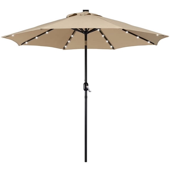 Yaheetech 9ft Solar LED Lighted Patio Umbrella with 8 Ribs Tilt and Crank Tan