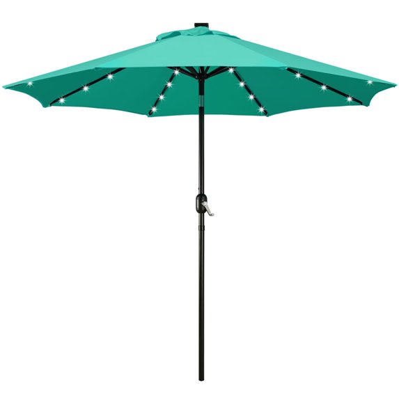 Topeakmart 9ft Solar LED Lighted Patio Umbrella with 8 Ribs Tilt and Crank Turquoise