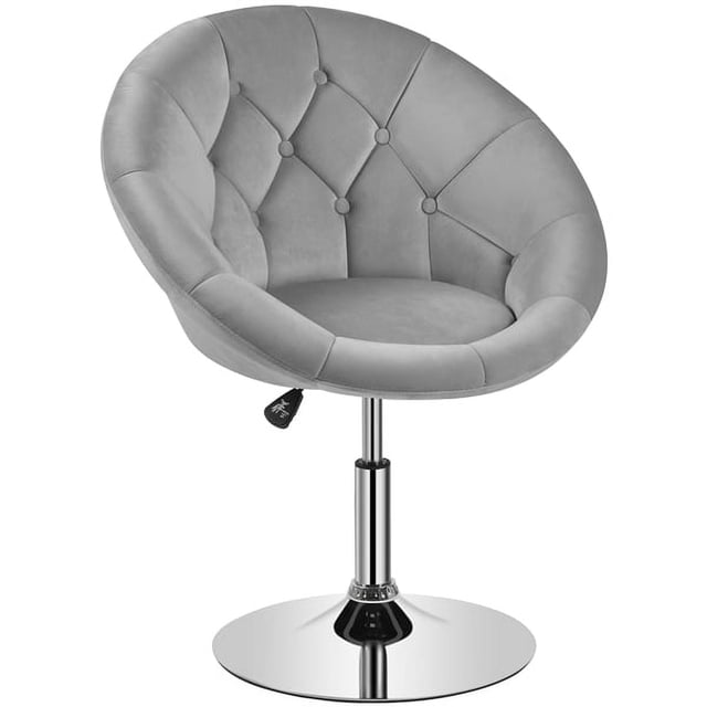 Yaheetech Adjustable Modern Makeup Vanity Chair with Round Tufted Back for Bedroom, Gray