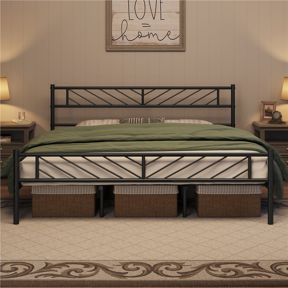 Topeakmart California King Metal Platform Bed Frame with Headboard and Footboard, Black