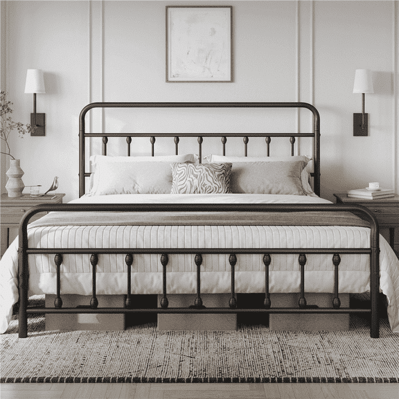 Yaheetech Metal Bed Frame with High Headboard and Footboard, Black, California King