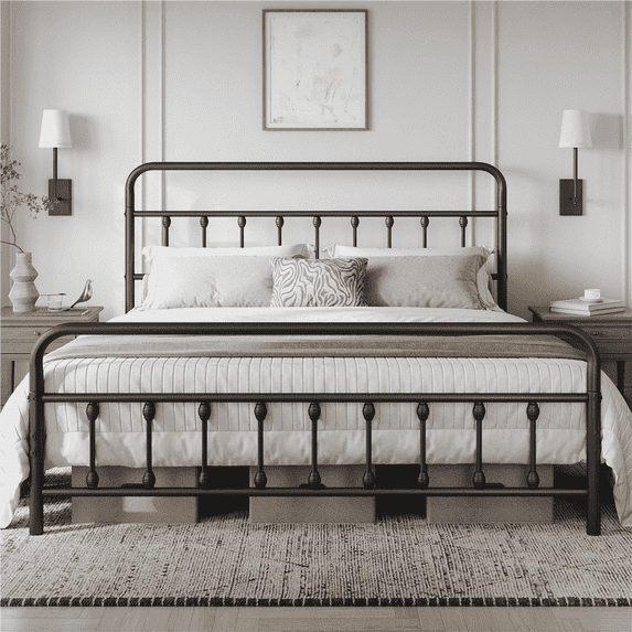 Yaheetech Metal Bed Frame with High Headboard and Footboard, Black, California King