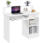 Yaheetech Computer Desk Home Office Laptop Desktop Table with Drawers Storage Shelf Keyboard Tray, White