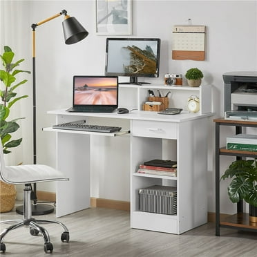 Topeakmart Computer Desk Home Office Laptop Desktop Table with Drawers Storage Shelf Keyboard Tray, White
