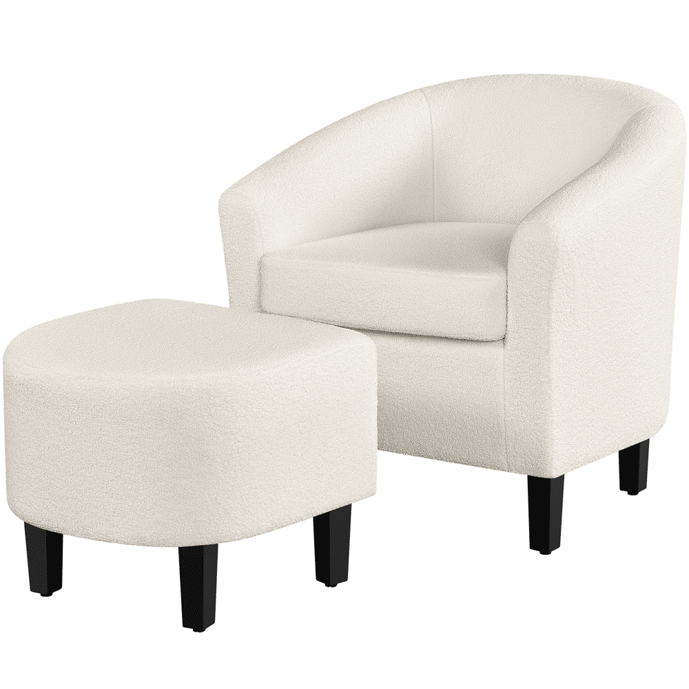Topeakmart Contemporary Polyester Boucle Club Chair and Ottoman Set