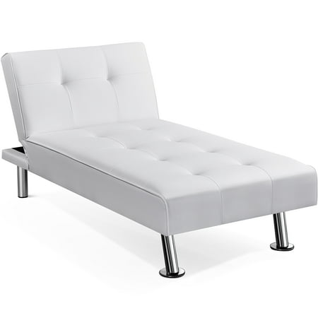 Topeakmart Convertible Faux Leather Futon Chaise Lounge Sofa, White