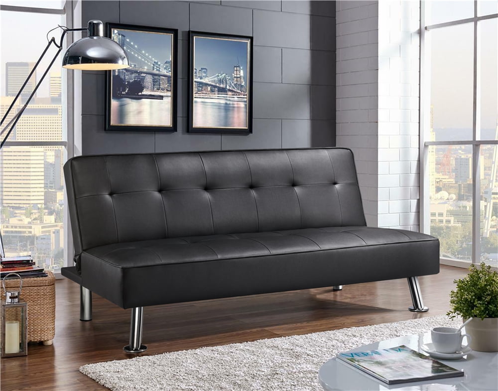 Topeakmart Convertible Futon Sofa Bed Faux Leather Futon Couch Bed with