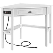 Topeakmart Corner Computer Desk Workstation with Power Outlet Storage Drawer, White