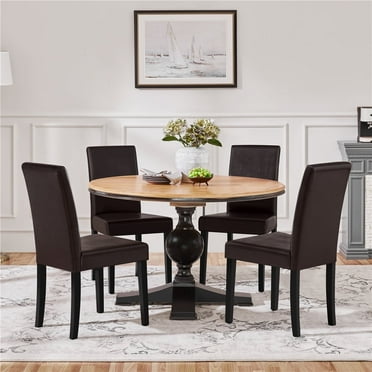 Topeakmart Dining Chair with Waterproof Surface and Wood Legs, Brown, Set of 4