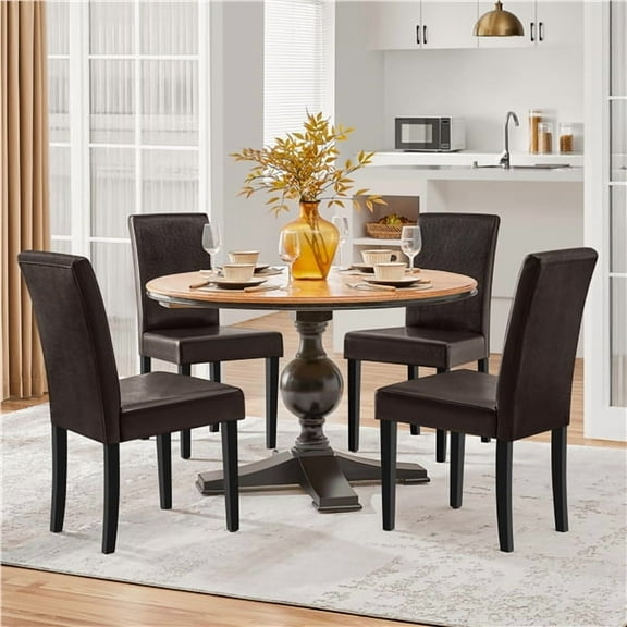 Topeakmart Dining Chair with Waterproof Surface and Wood Legs, Brown, Set of 4
