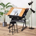 thumbnail image 1 of Yaheetech Drafting Table with 2 Drawers and Stool, 1 of 11