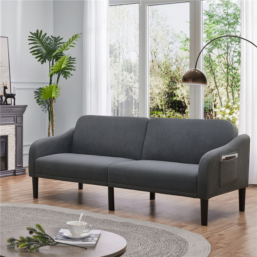 Topeakmart FabricUpholstery Convertible Futon Sofa Bed with Adjustable Split Back, Dark Gray