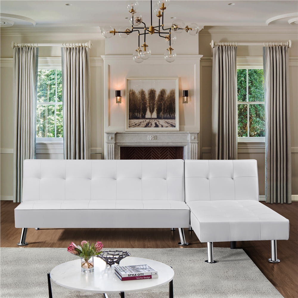 Topeakmart Faux Leather Chaise Lounge+Convertible Futon Sofa Bed with