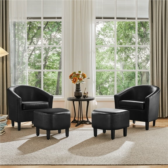 Topeakmart Faux Leather Club Accent Chair and Ottoman Set for Living Room, Black