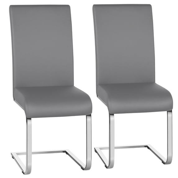 Topeakmart Faux Leather Dining Chairs with Metal Legs, Set of 2, Light Gray