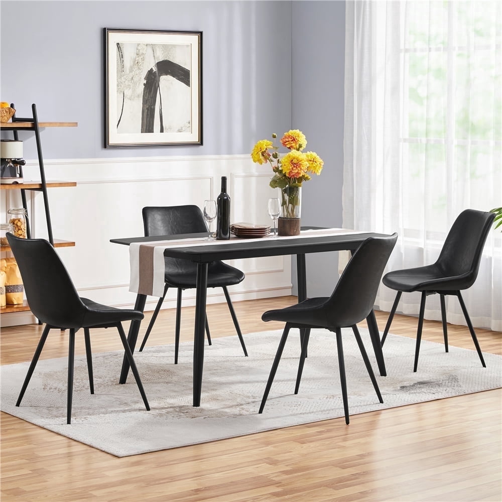 Yaheetech Faux Leather Dining Chairs with Metal Legs, Black (Set of 4 ...