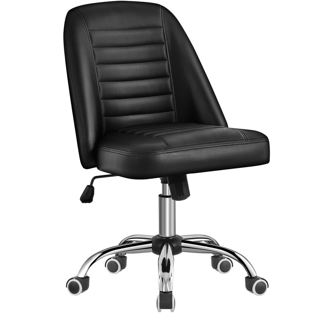 Yaheetech Faux Leather Mid Back Desk Chair with Rolling Wheelsfor Home Office, Black