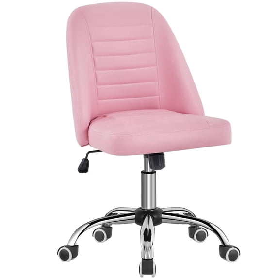Yaheetech Faux Leather Mid Back Desk Chair with Wheels for Home Office, Pink