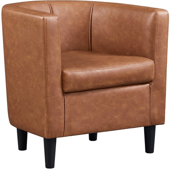Topeakmart Faux Leather Upholstered Barrel Accent Arm Chair for Living Room, Brown